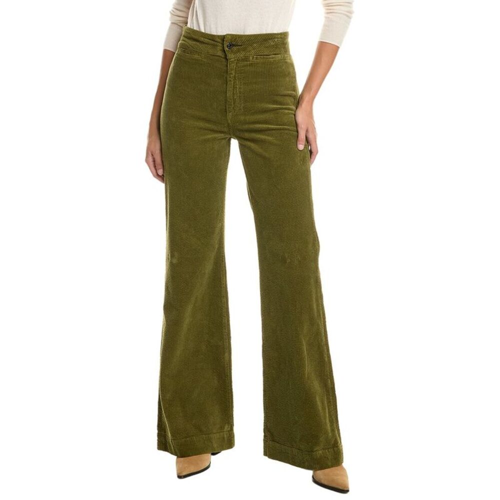 Askk Ny Womens  Brighton Corduroy Army Wide Leg Jean, Green